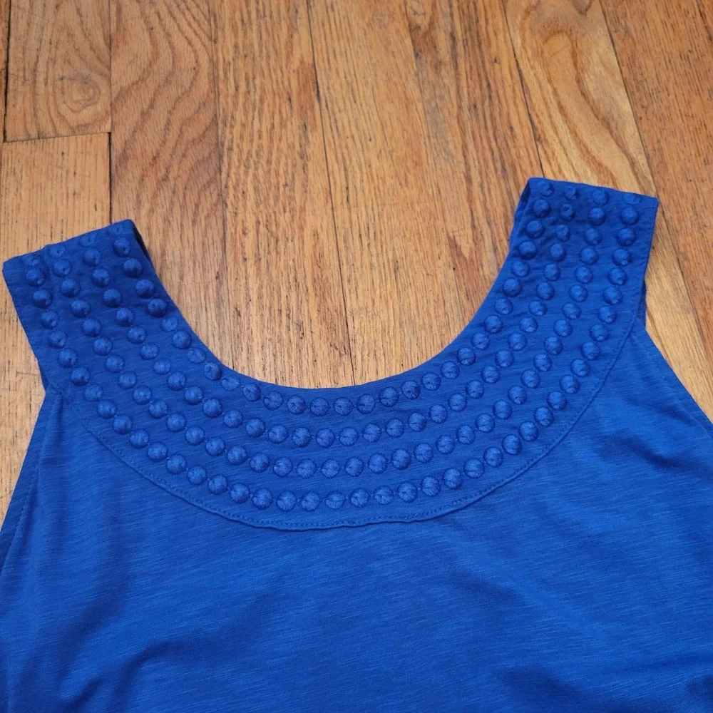 Tommy Bahama M Dress Blue Sleeveless Pearl Embroidered Shift Dress Coastal Beach
